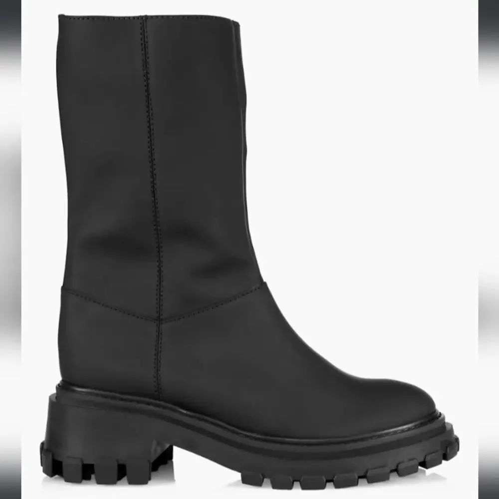 Schutz Juany Winter Black Rounded Toe Mid Calf Lug Sole Block Heel Boots 8.5 - Picture 3 of 10